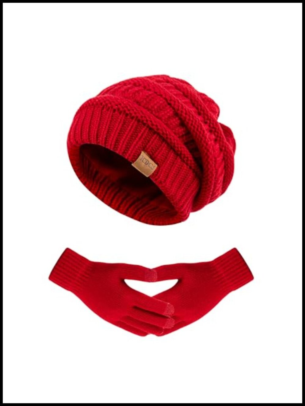 Wool Blend Fleece Lined Beanie Hat Touchscreen Gloves Set Winter